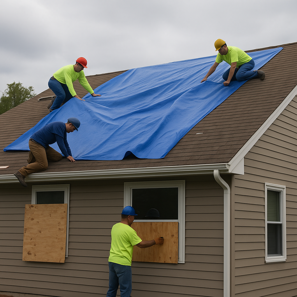 Roof tarped after storm damage